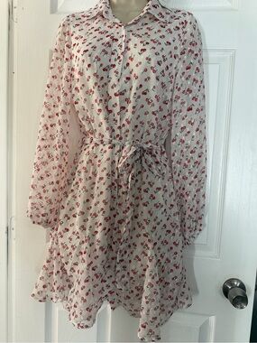 On 34th NWT Cherry Print Belted Shirt Dress XS $129.50